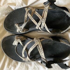 Chaco Black Sandals with Beige Patterned Straps